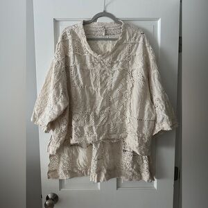Magnolia Pearl 100% Cotton Eyelet Embroidered High-Low Shirt Top Blouse
